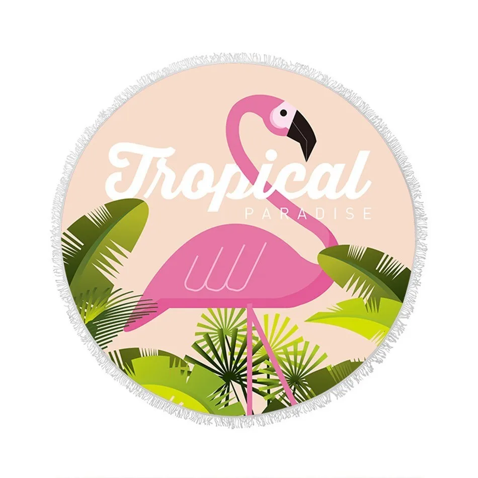 Summer Large Flamingo Beach Towel Animal Fruit Printed Thicken Bath Trip Round Cotton Towels |