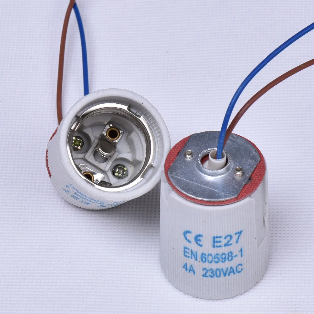 10 шт./лот цоколь лампы E27 керамический винтовой с проводным кабелем держатель для