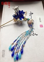 navy blue colored glaze pavilion handmade vintage tassel hair stick for hanfu costume cos accessories bride hair jewelr