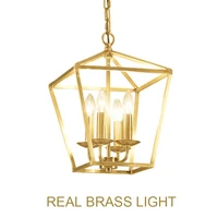 diamond style copper brass golden hanging chain pendant light lamp bird cage nest dinning living room golden pendant lamp light