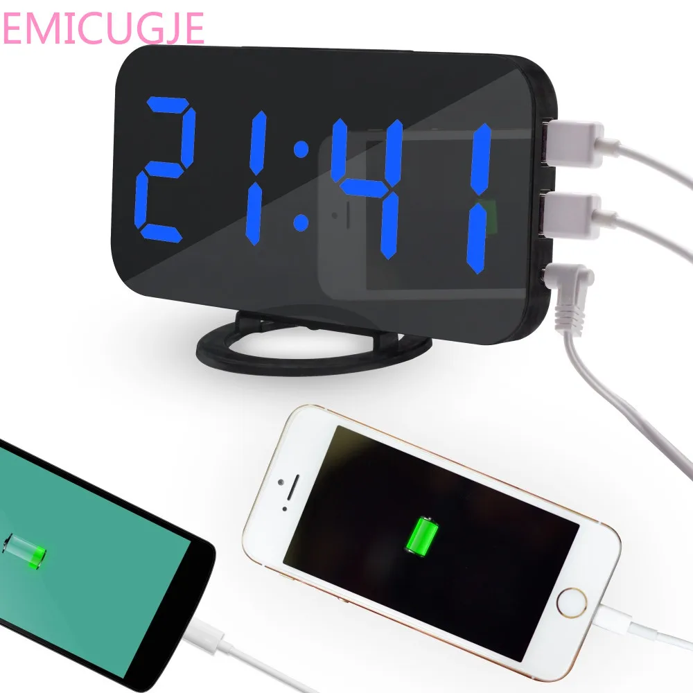Электронный СВЕТОДИОДНЫЙ цифровой Настольный будильник с двойным usb портом для