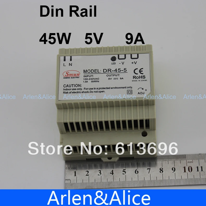 Источник питания с одним выходом, 45 Вт, 5 В, 9 А, Din-рейка Источник питания с одним выходом, 45 Вт, 5 В, 9 А, Din-рейка