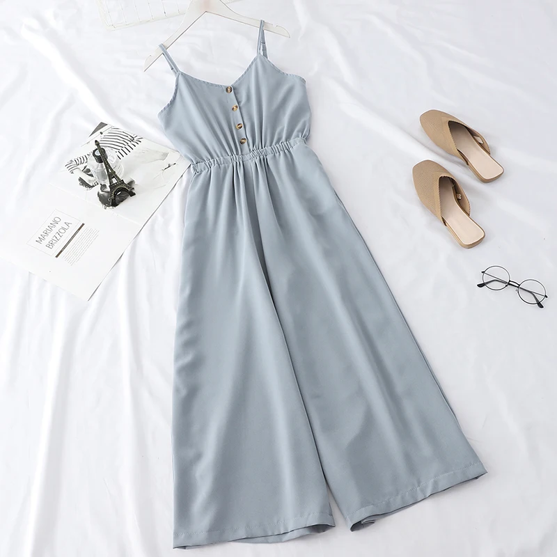 Комбинезон женский летний однотонный на пуговицах с завышенной талией | Женская