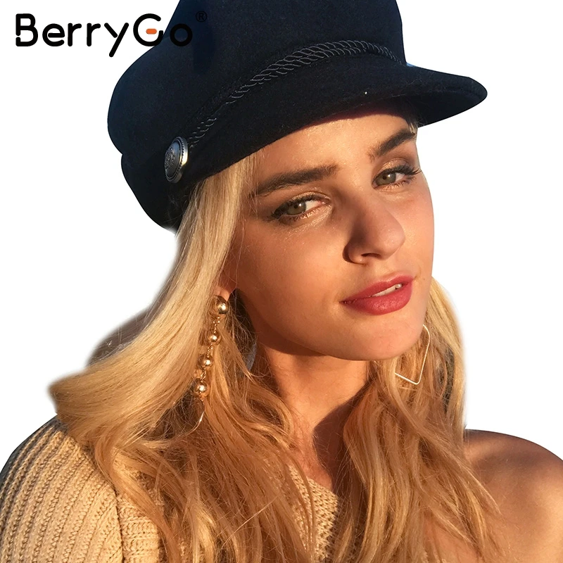 BerryGo, модная черная шапка, Женская Повседневная Уличная уличная Кепка, сплошной канат, плоская кепка, элегантная, осенняя, зимняя, теплая, берет, шапка для женщин