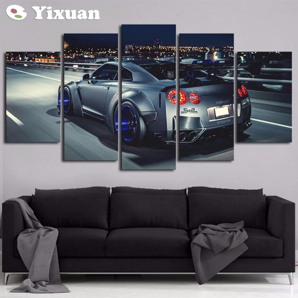 5 панелей HD печатная серебристо-серая GTR картина холст печать декор комнаты