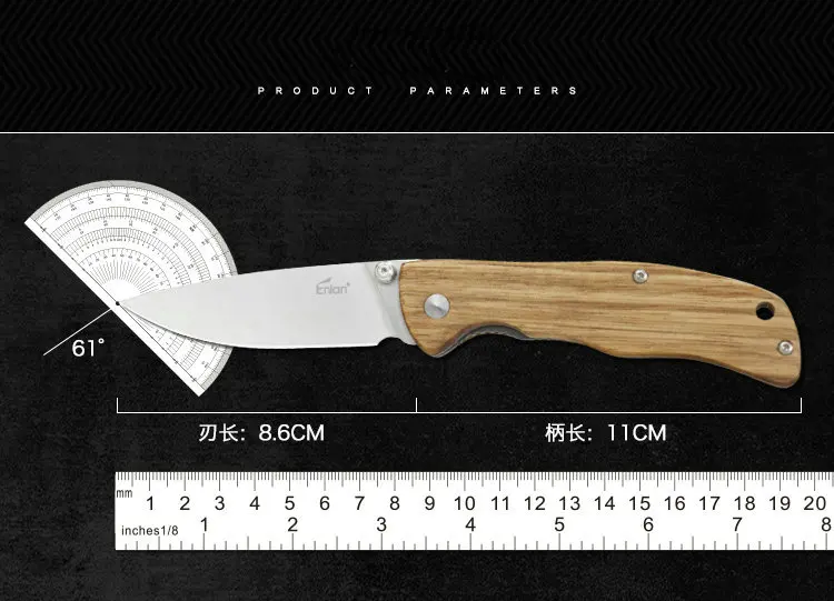 ENLAN L05ZB Wood Handle Folding Knives 8Cr13mov Steel,Hunting Folding Knife Flipper Tactical Combat Outdoor Camping Pocket Knife