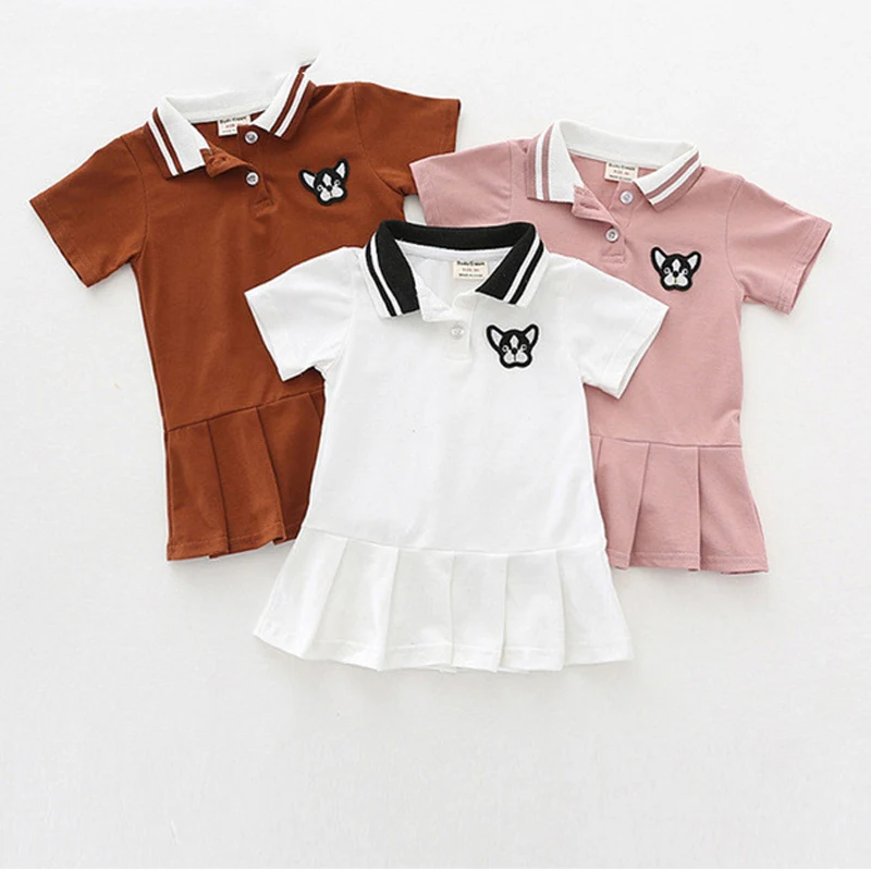 Baby Girl Lapel Embroidery Tennis Dress Summer Children Clothing Cute Pleated Kids Short-sleeve Shirt Dresses Toddler | Детская одежда