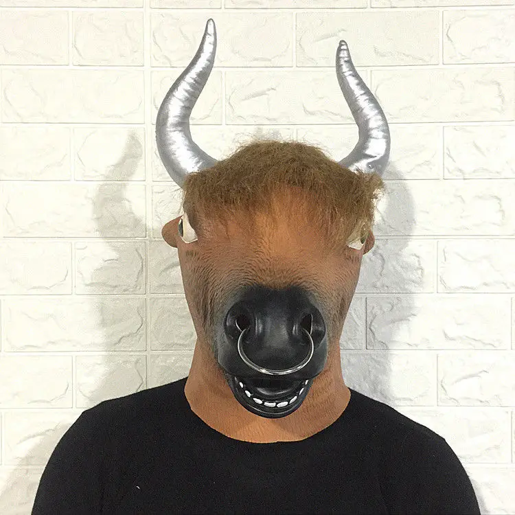 Бык демон Кинг латекс маска животного головные Уборы Хэллоуин Бар живого