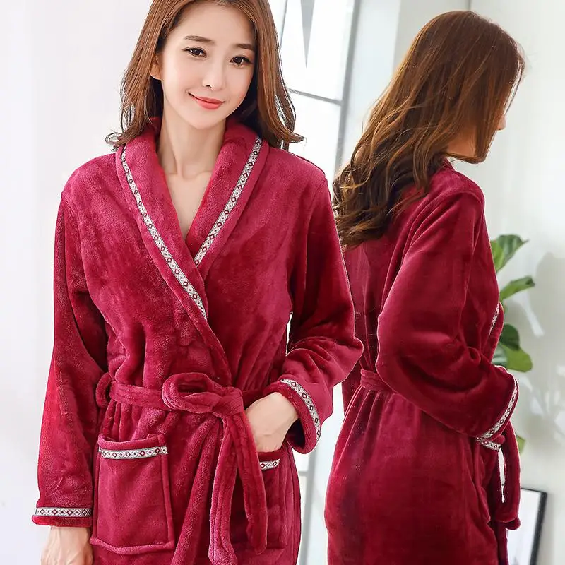 Robe 2 Lovers коралловый флисовый халат осень зима теплая Пижама для женщин и мужчин плотный халат для отдыха Ночная Рубашка домашняя одежда M L XL XXL - Цвет: Robe 2