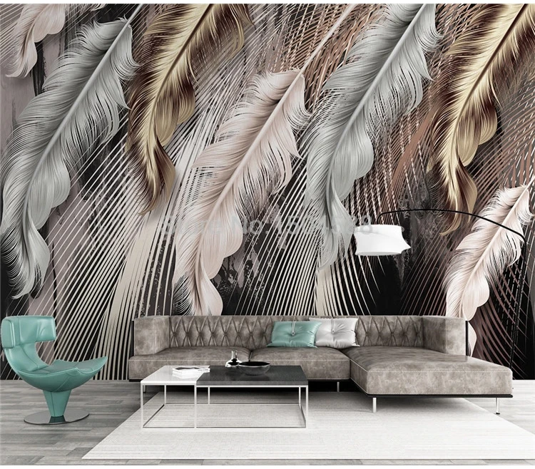 Custom Photo Wallpaper Modern 3D Luxury Feather Line Mural Living Room Restaurant Background Wall Paper For Walls 3 D Home Decor