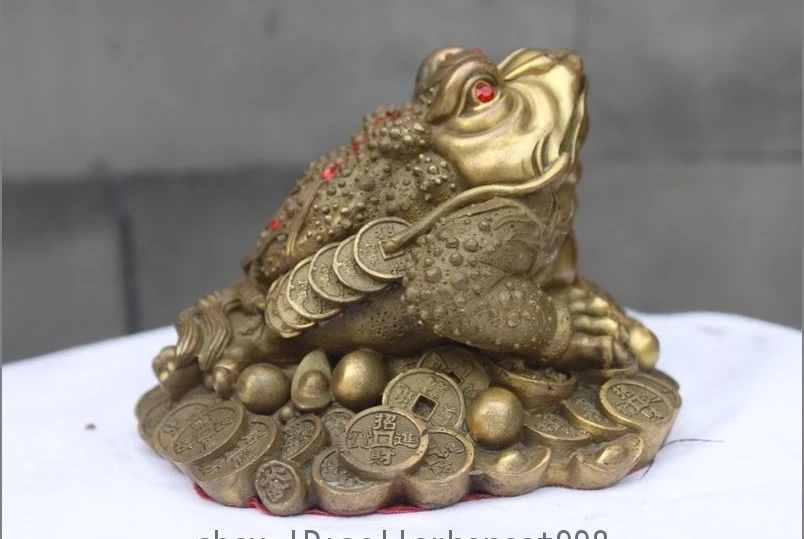 Китайская латунная медная фэншуй Lucky Yuanbao богатство денежная жаба золотая статуя