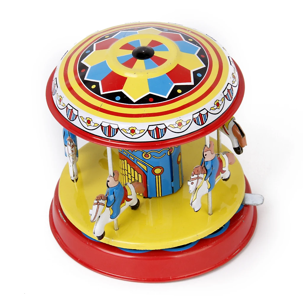 Vintage SPINNING Horse Carousel Fairground Merry Go Round Classic Tin Toy Gift |