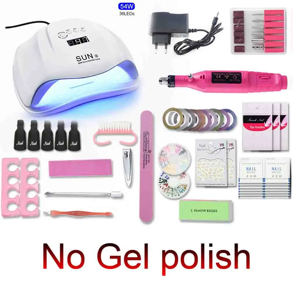 54W-SUNX-No-Gel-1 Набор для ногтей 54/36 Вт УФ светодиодный светильник 10 цветов замачивающийся гель для ногтей топ-покрытие комплект гель-лаков для ногтей маникюрный набор Электрический маникюрный набор ручка - Цвет: 54W-SUNX-No-Gel-1