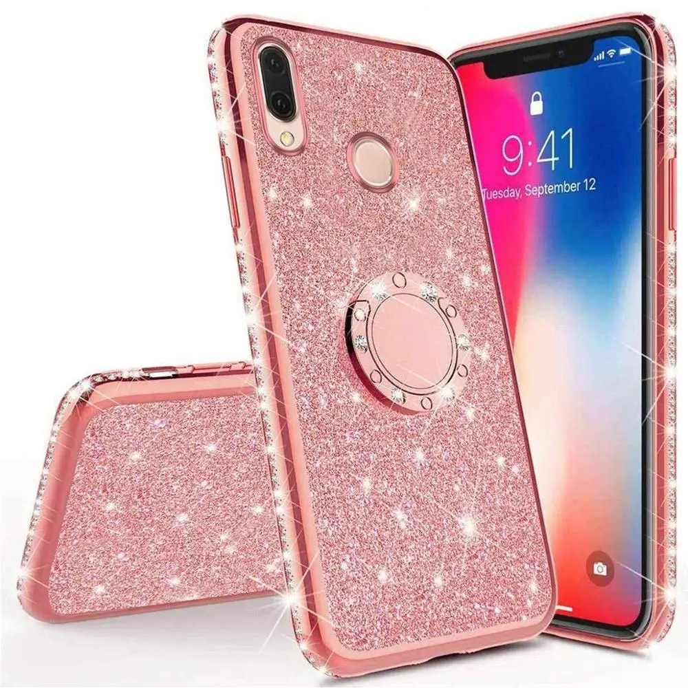 Алмазный чехол для Vivo Z1 V15 V11 S1 Pro V9 V7 V5 плюс БЛЕСК Кольца киккстанд защитой для Vivo Z5X NEX Y95 Y91 Y93 Y97 Y85 Y83 чехол - Цвет: Rose Gold