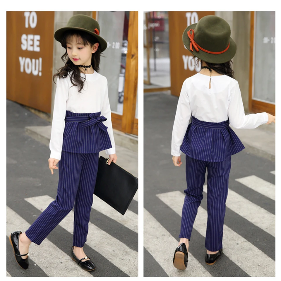 Модные комплекты одежды для девочек футболки + штаны Модный комплект из 2