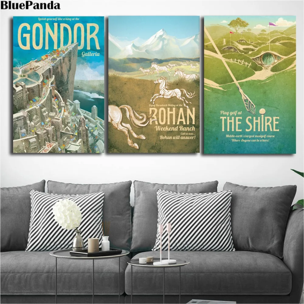 3 шт., плакат «Властелин Колец», LOTR Middle Earth, Rohan Gondor Shire, Картина на холсте, принт, настенная художественная картина, домашний декор