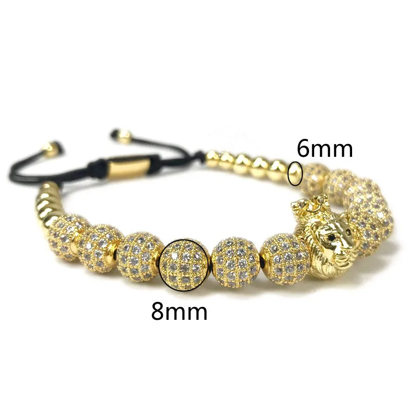 2018 New Fashion Lion Crown &amp 8MM CZ Ball Beads Braiding Charm Bracelets For Men Women Jewelry Pulseira Masculina | Украшения и