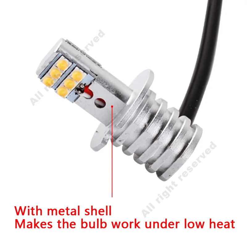 2 шт. H1 H3 светодиодные лампы с острым чипом белого цвета 12 SMD 750LM DRL дневные ходовые