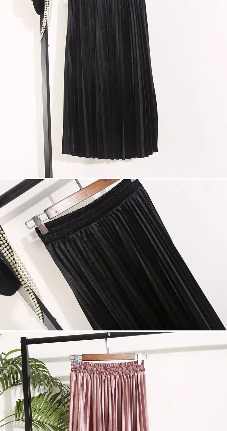 PEONFLY Women's Skirt New Summer Long Skirt Fashion Color All-match Slim Pleated Skirt free shipping Pleated Skirt One Size