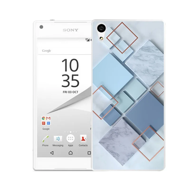 QMSWEI TPU Clear Soft Phone Case For Sony Z3 Z2 Z5 Z4 Grid Triangle Marble Printed Design Cute Style BackCover C3 C4 C5 |