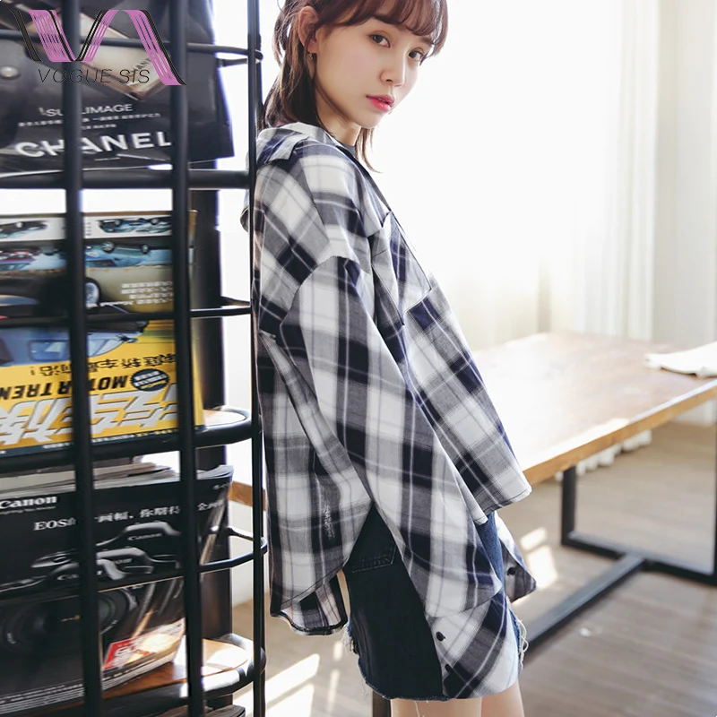 VOGUE SIS Поддельные Из Двух Частей Blusas Femininas 2017 Camisas Мода С Плеча Плед Лоскутное Осень