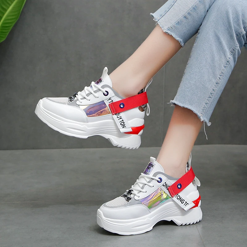 2020 летние дышащие сетчатые кроссовки Женская кожаная повседневная модная