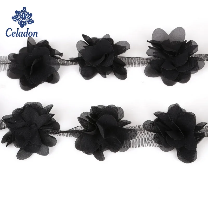 

24 шт цветы 3D шифон кластер цветы кружевное платье украшение кружевная ткань аппликация отделка Швейные принадлежности