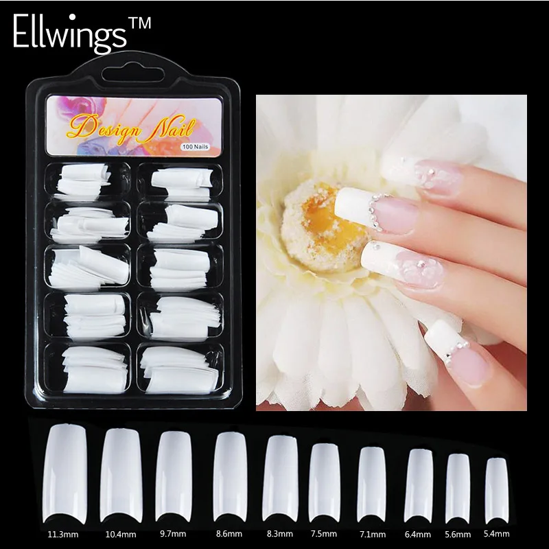 Ellwings 100 PCS Nail Art Советы прозрачный/Natuurlijke Valse гроб Platte Vorm Volledige покрытие маникюр Nep