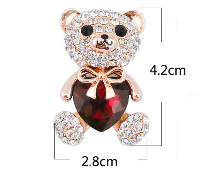 CINDY XIANG 3 Colors Choose Big Crystal Heart Bear Brooch Cute Animal Pins for Women Dress Coat Badges Jewelry Hot images - 6