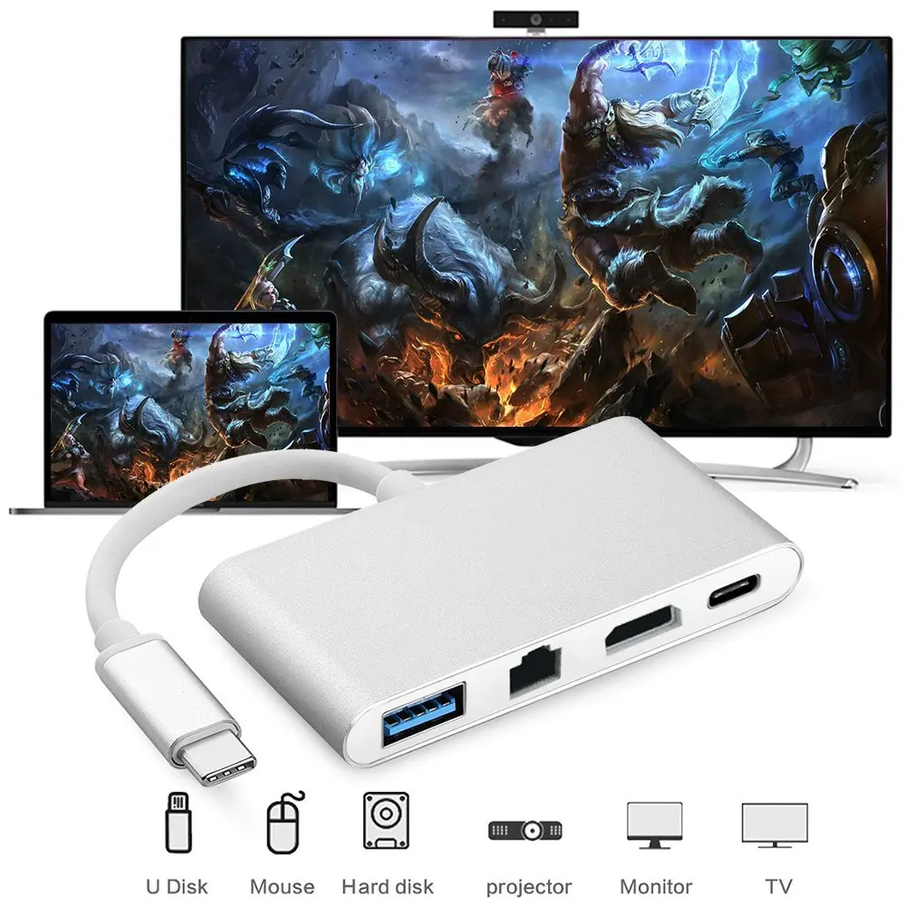 USB C HDMI адаптер тип концентратор сплиттер с Type гигабитный Ethernet и зарядный порт