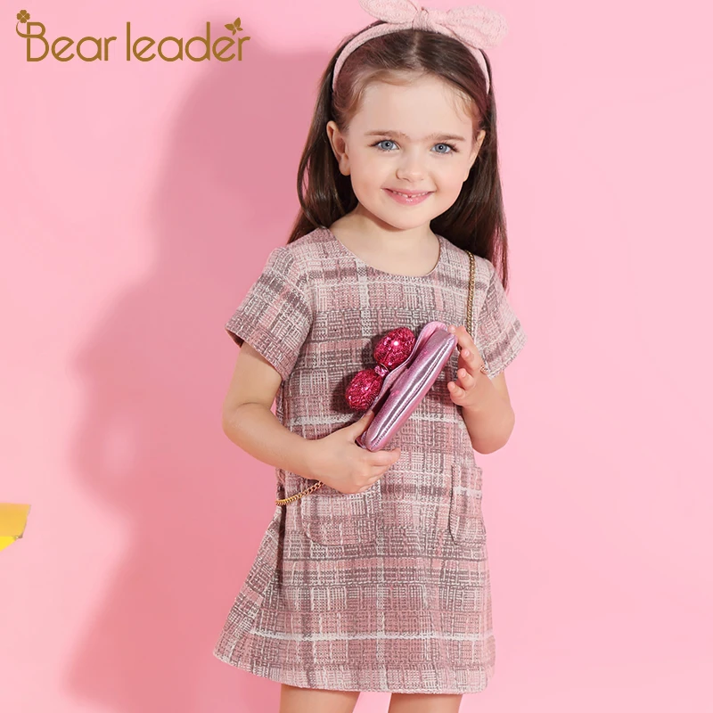 Bear leader/платье для девочек коллекция года, брендовая осенняя одежда для девочек детская одежда в клетку с круглым вырезом и карманами платья принцессы на возраст от 3 до 7 лет