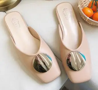 apricot style-3 Шлепанцы с закрытым носком; летние женские туфли без задника с бантом, пряжкой, металлическим украшением; шлепанцы без застежки на полой подошве; брендовые Вьетнамки; zapatos - Цвет: apricot style-3