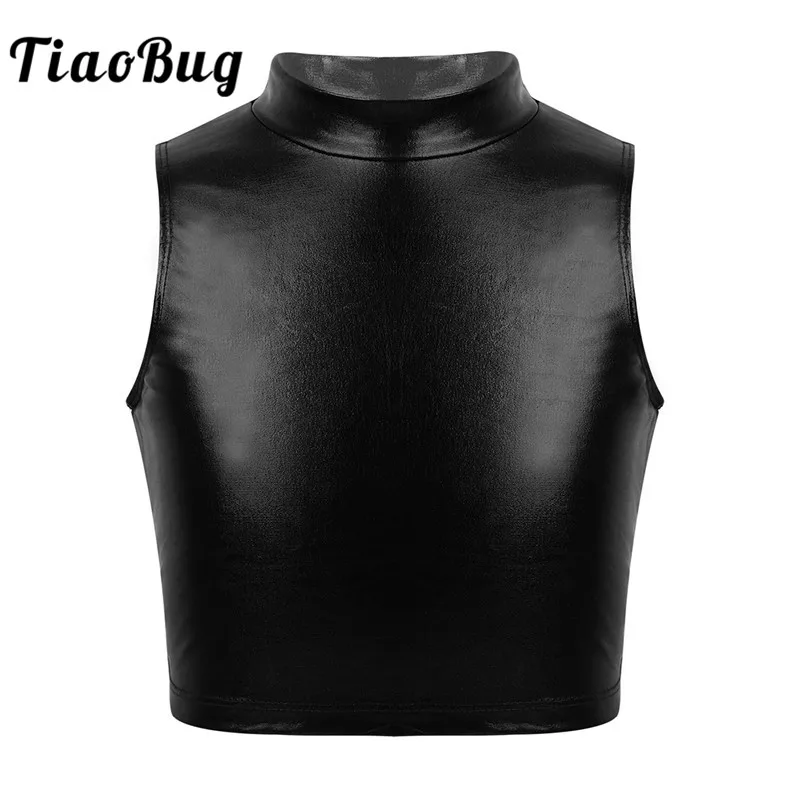 Детская водолазка без рукавов TiaoBug металлический укороченный топ для