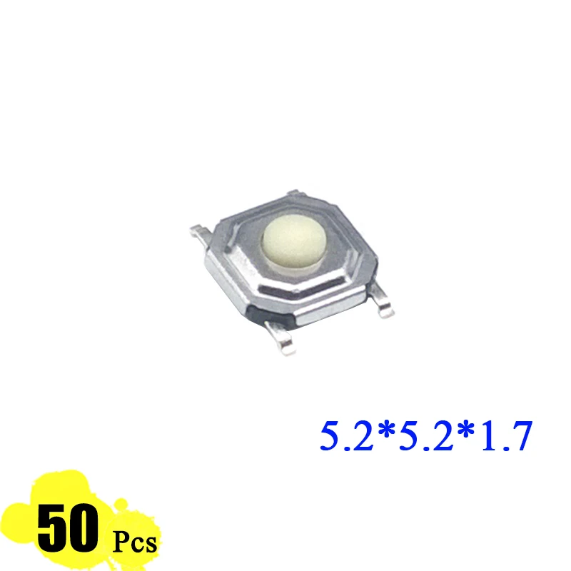 

50pcs/lot 12V 5.2*5.2*1.7mm Push Button Switch 4 PIN Plastic Tactile Micro tact SMT touch switch 4 PIN