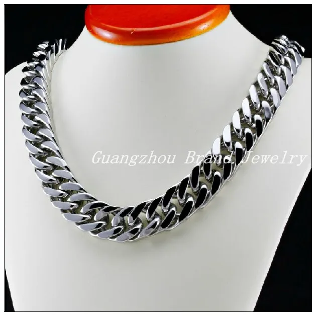 

New Huge Heavy Male Jewelry 316L Stainless Steel Silver color Tone Curb Cuban Chain Men's Necklace Highly Polished 24"*17MM