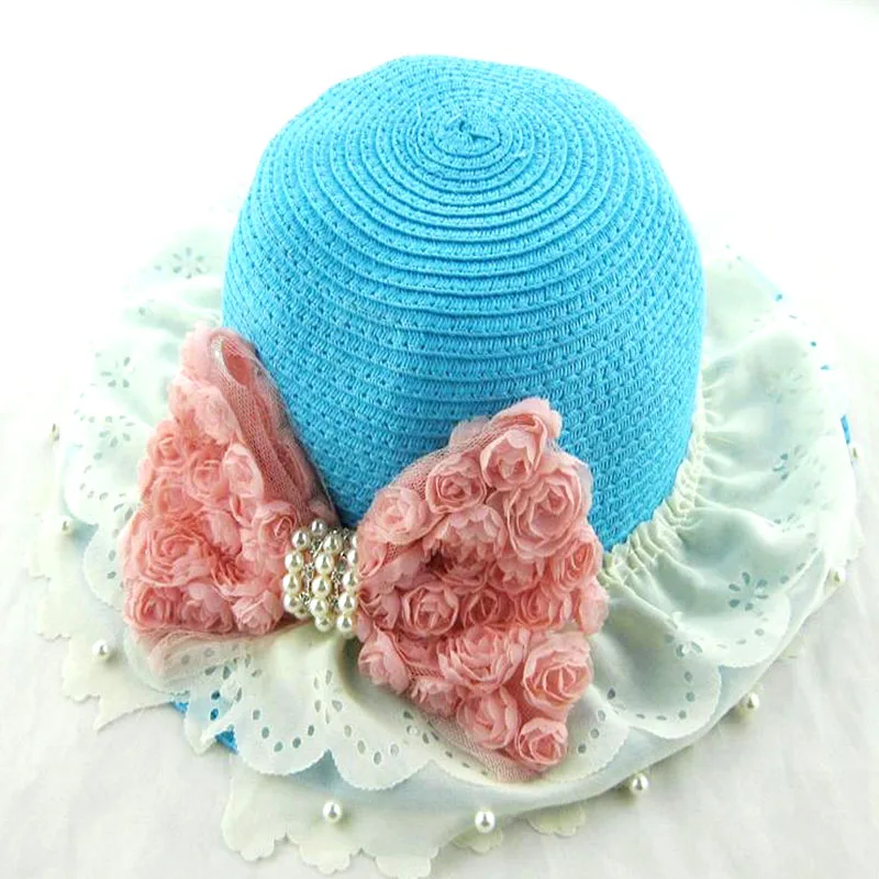 Children hat hats spring and summer girl baby pearl bow flowers sun natural beauty colorful Beach cap 2mz39 | Детская одежда и