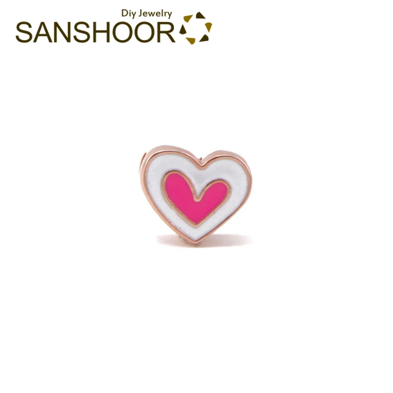 SANSHOOR подвески с розовыми сердечками подходят для 8 мм кожаный браслет хранитель