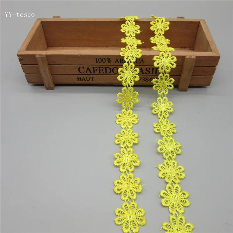 yellow Новинка, 2 ярда, яркие Изящные цветы, Маргаритка, полиэстер, кружевная отделка, вышитая кружевная лента для шитья, рукоделия, свадьбы - Цвет: yellow