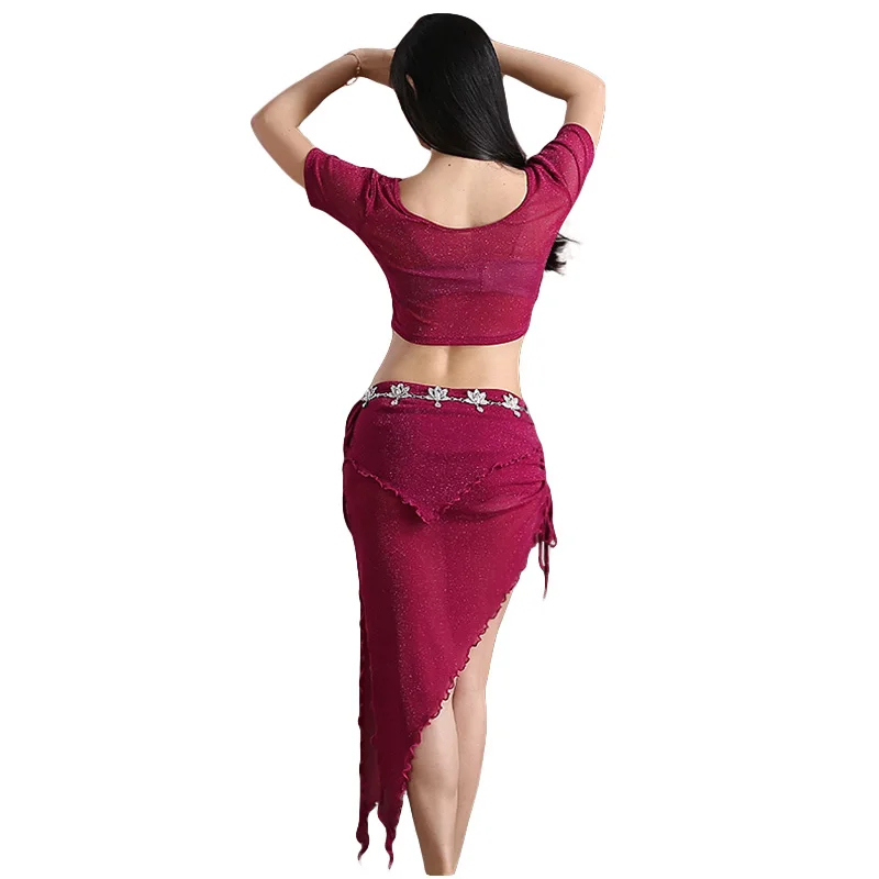 

2Pcs Adults Belly Dance Practice Clothes New Indian Dance Costume Suits Top and Skirt Summer Belly Dance Beginner Dance Costumes