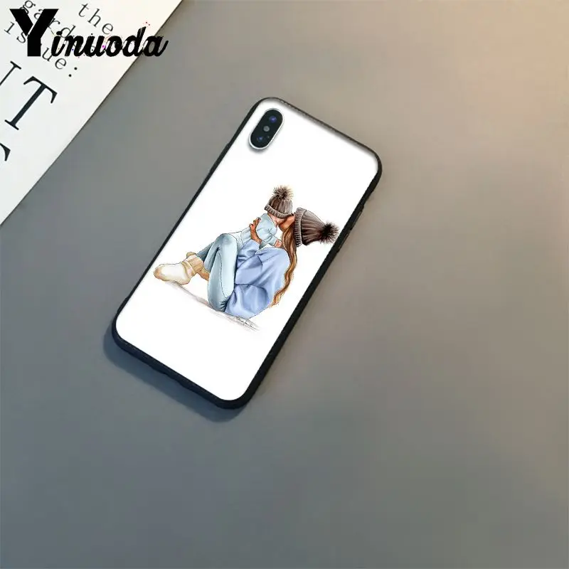 Yinuoda Модный чехол для телефона с коричневыми волосами мамы и дочки iPhone X XS MAX 6 6S 7