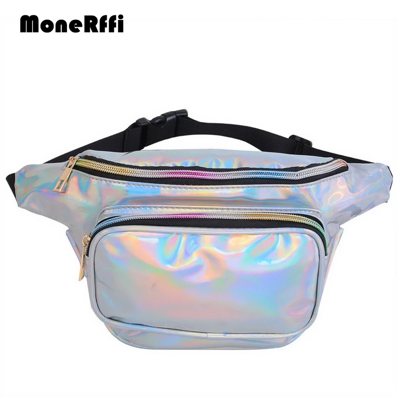 MoneRffi Женская модная голограмма поясная сумка из лазерной кожи на молнии