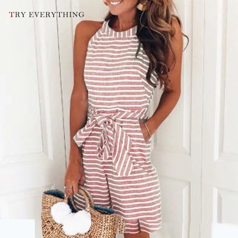Straiped Boho Playsuit женский летний 2019 модный розовый Повседневный укороченный