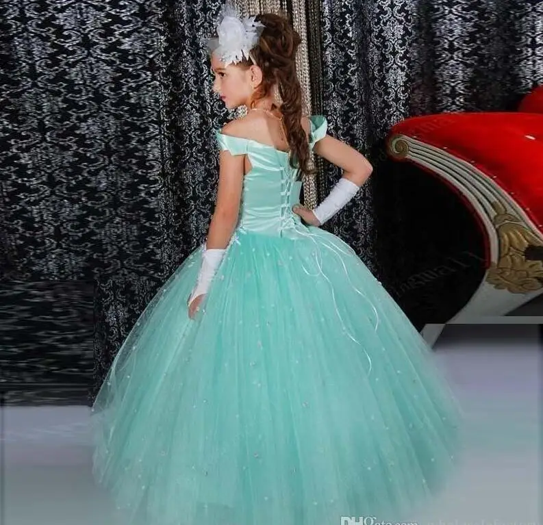 2017 Новые Симпатичные С Плеча Цветок Девочки Платья Из Бисера Кристаллы Топ