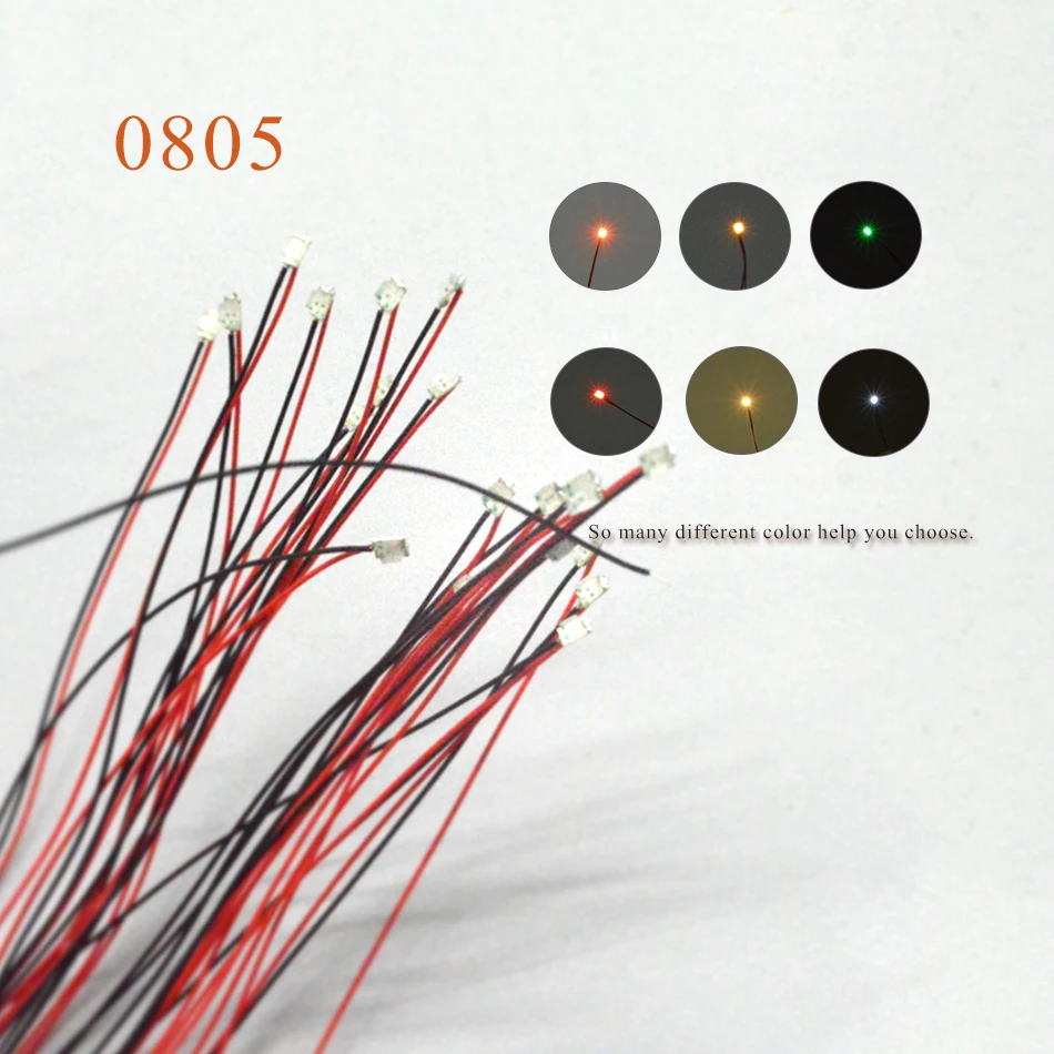 

20pcs 0805 SMD Model Train HO N OO Scale Pre-soldered Micro Litz Wired LED Leads with 1.5K Resistor
