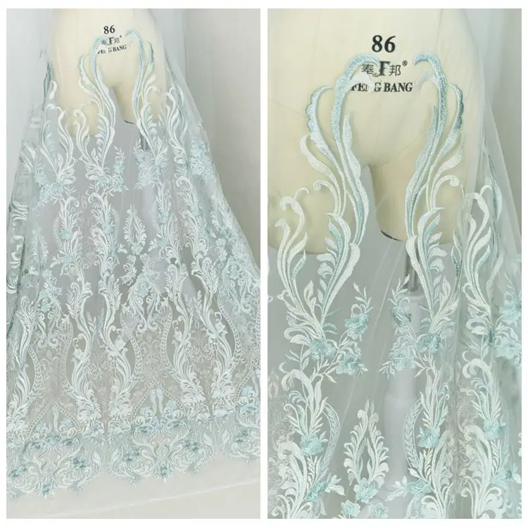 

Light Green Luxury Embroidery Fabric Noble Quality Fabric Soft For Wedding Dress Evening Dress Girls Costume DIY Material