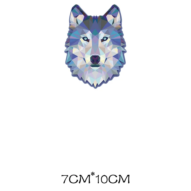 Geometric crystal wolf iron on patches stripes thermo stickers on clothes transfer fusible clothing appliques custom patch toppe