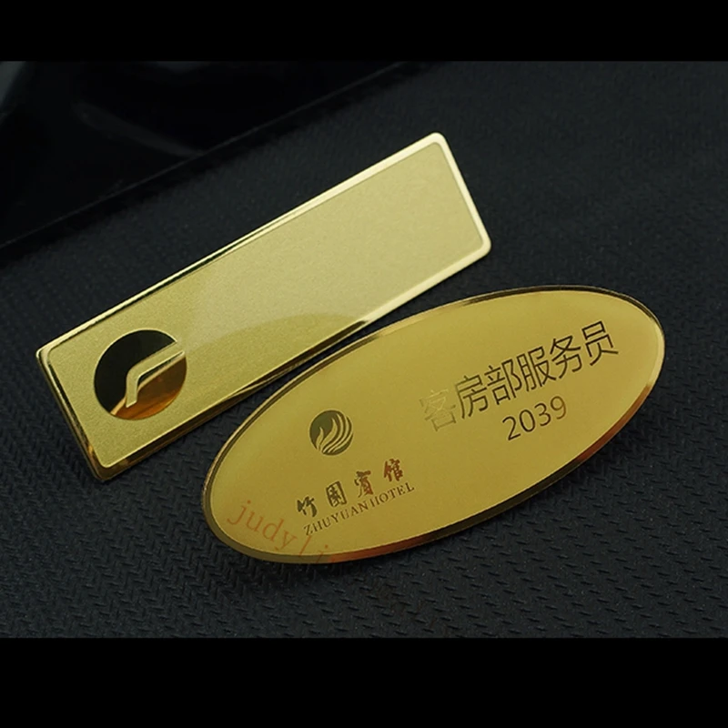 10 шт. значок с золотым именем на заказ прямоугольный магнит лазерной гравировкой