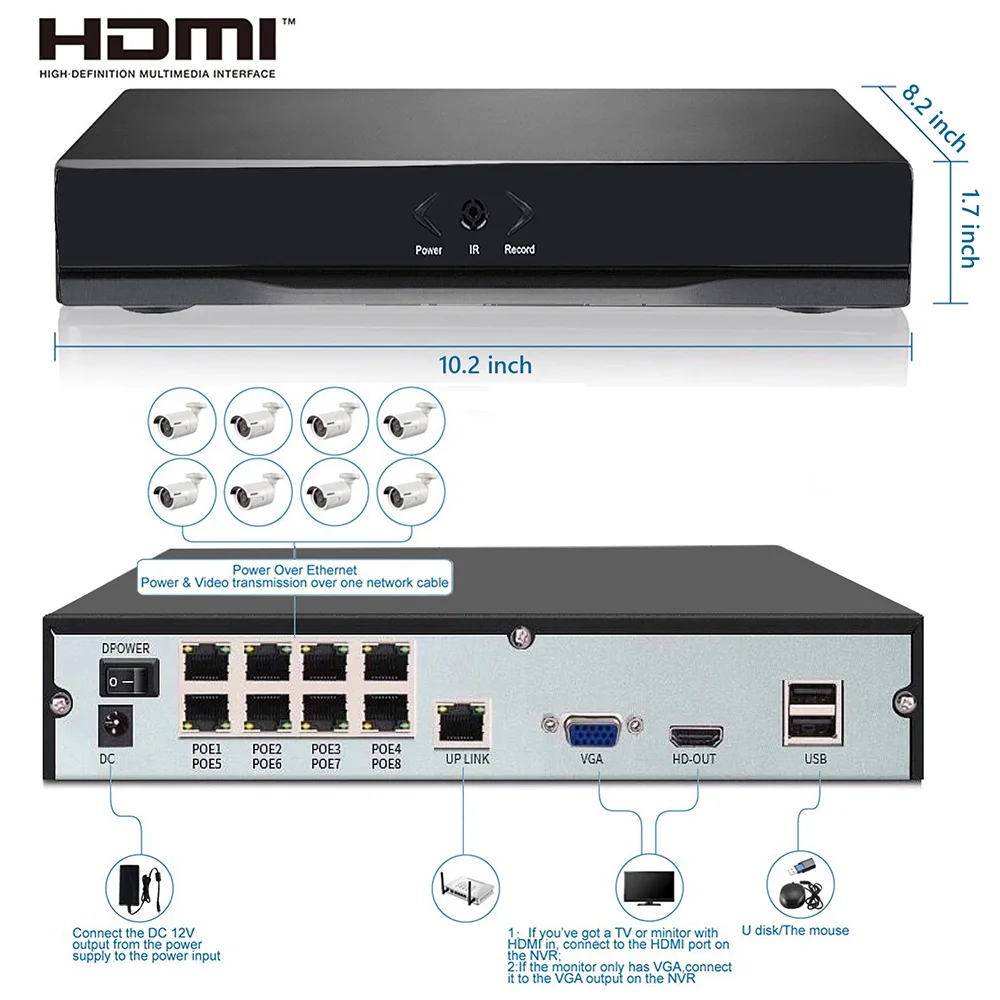 8CH 1080P POE сетевая система видеонаблюдения 2.0MP PoE камера NVR видеонаблюдения|system