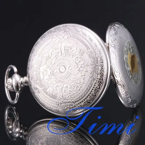 Оптовая продажа Новый Серебряный тон чехол кварцевые мужские карманные часы