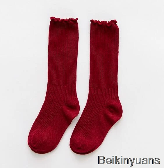 Lace wine red Хлопковые детские носки принцессы для девочек детские гольфы с кружевными бабочками удобные мягкие гетры хорошо сохраняют тепло - Цвет: Lace wine red